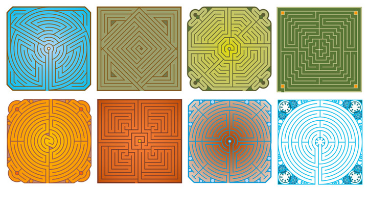 <b>Labyrinths by Seasons</b><span><br /> Designed by <b><a href='/success-stories/squaring-the-circles-creating-art-in-graphite/'>Al Plyley</a></b> • Created in <a href='/2d-3d-drafting/2d-3d-cad-graphite.html'>Graphite Precision CAD Software</a>, colored in Corel PaintShop Pro</span>