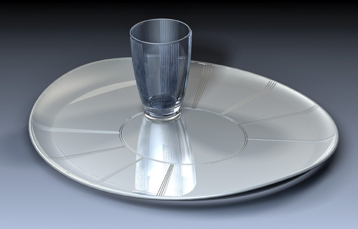 <b>Chrystal Glass and Silver Platter</b><span><br /> Designed by <b>Nathan Mitehell</b> • Created in <a href='/3d-modeling/3d-modeling-cobalt.html'>Cobalt CAD & 3D Modeling Software</a></span>