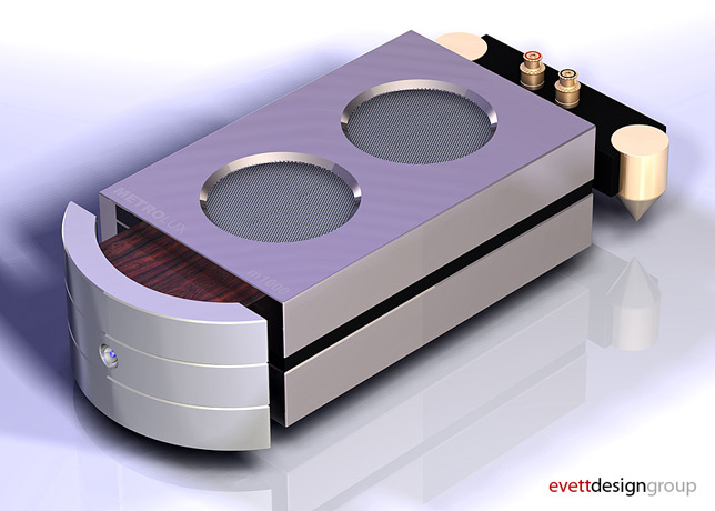 <b>Amplifier</b><span><br /> Designed by <b><a href='/success-stories/cobalt-delivers-speed-and-savings/'>David Evett</a></b> of <b>Evett Design Group</b> for <b>Bang & Olufsen</b> • Created in <a href='/3d-modeling/3d-modeling-cobalt.html'>Cobalt CAD & 3D Modeling Software</a></span>